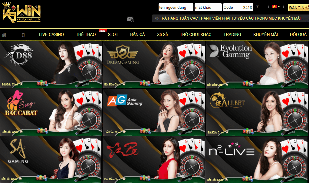 Các trò chơi casino hấp dẫn tại K9win